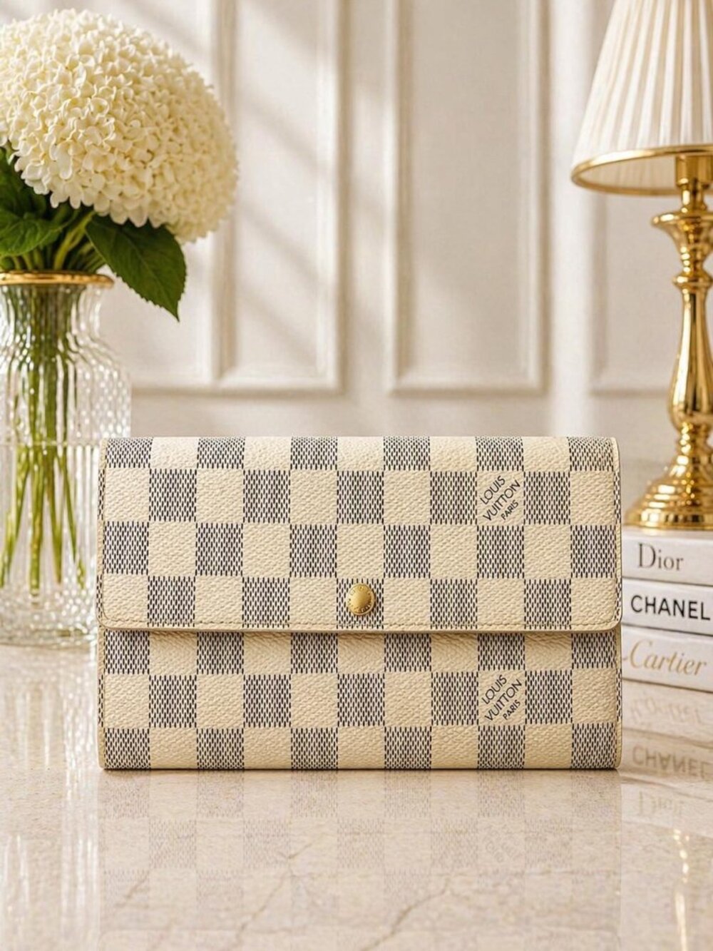 Authentic Louis Vuitton Damier Azur Sarah Wallet White Checkered LV Long Wallet